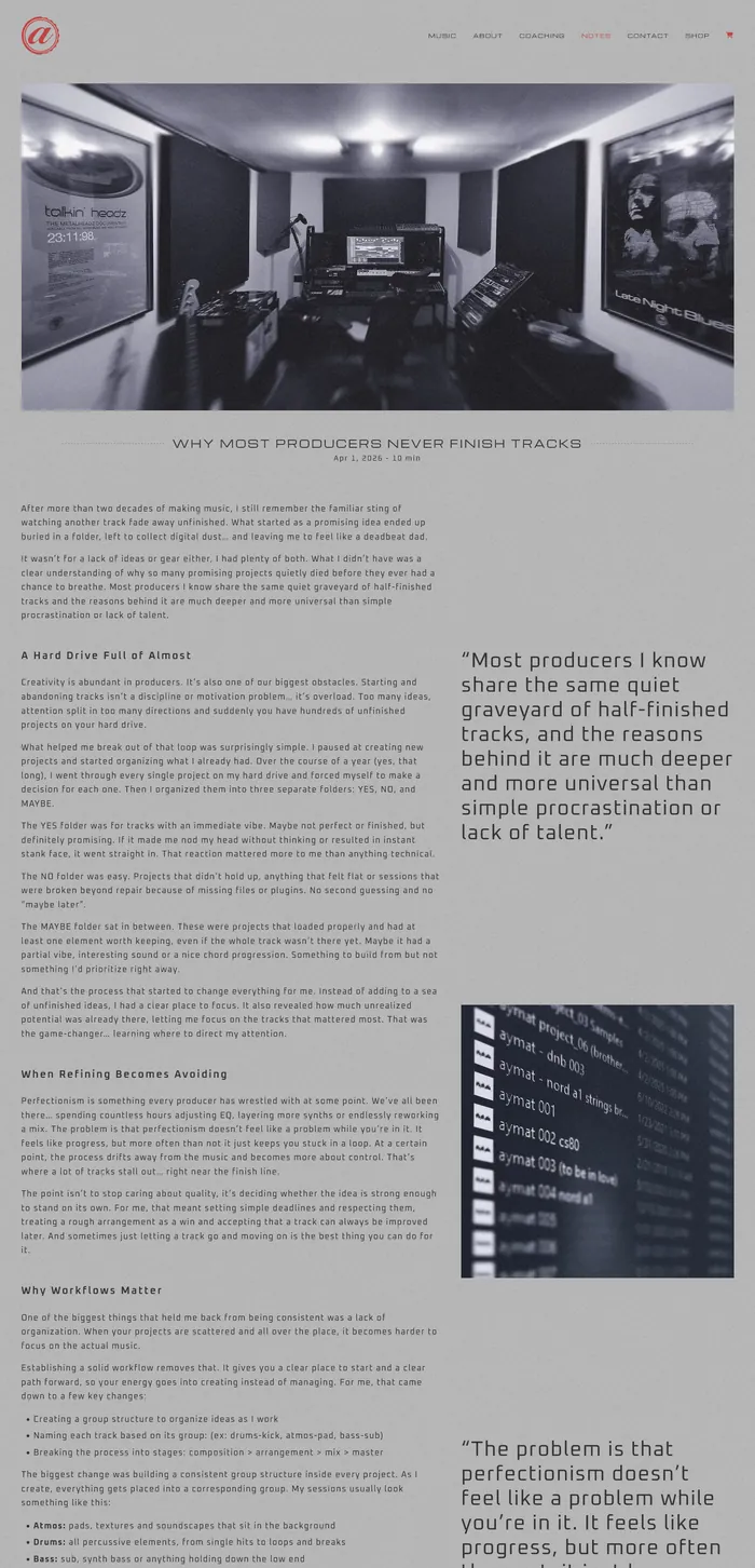aymat.org article: Why Most Producers Never Finish Tracks